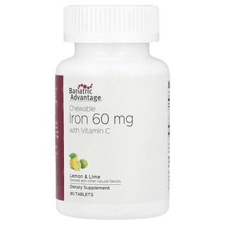 Bariatric Advantage, Chewable Iron with Vitamin C, Lemon & Lime, 60 mg, 90 Tablets
