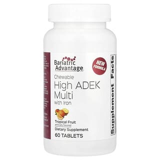 Bariatric Advantage, Suplemento multivitamínico masticable con alto contenido de ADEK y hierro, Frutas tropicales, 60 comprimidos