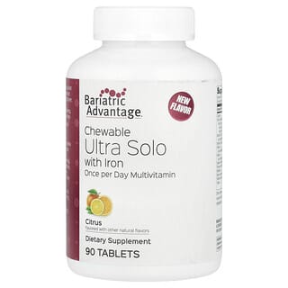 Bariatric Advantage, Жувальні таблетки Ultra Solo із залізом, цитрусові, 90 таблеток