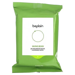 Beplain, pH-neutrale Gesichtsreinigungstücher mit Mungobohnen, 20 Blätter