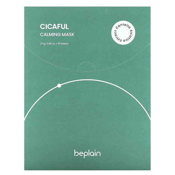 Beplain, Máscara Cicaful Calmante de Beleza, 10 Folhas, 27 g (0,95 oz) Cada