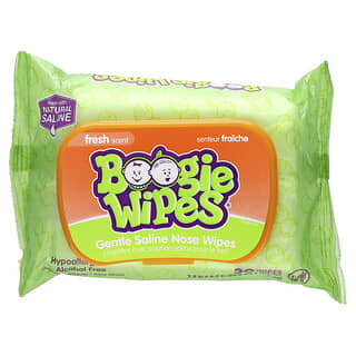 Boogie Wipes‏, מגבונים עדינים לאף עם תמיסת מלח, ניחוח רענן, 30 מגבונים