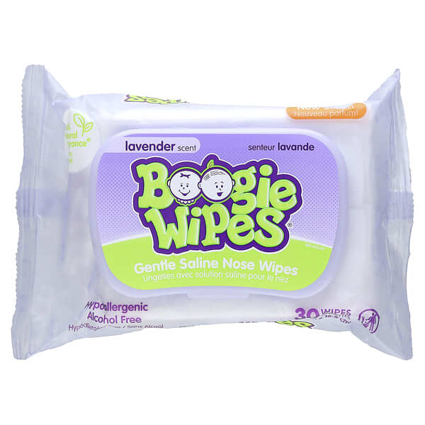 Boogie Wipes, 溫和生理鹽水擦鼻溼巾，薰衣花草香味，30 張