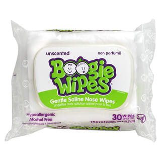 Boogie Wipes, Gentle Saline Nose Wipes, Unscented, 30 Wipes
