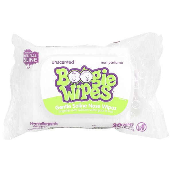 Boogie Wipes, 溫和生理鹽水擦鼻溼巾，無香型，30 片