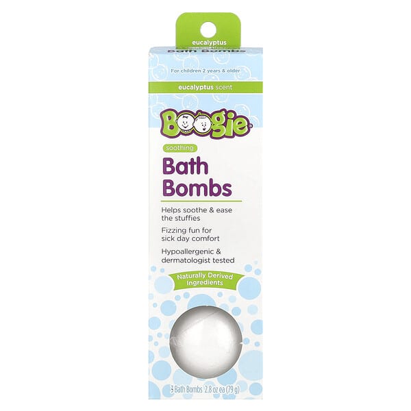 Boogie Wipes, 수딩 배스 밤, 유칼립투스, 배스 밤 3개, 각 79g(2.8oz)