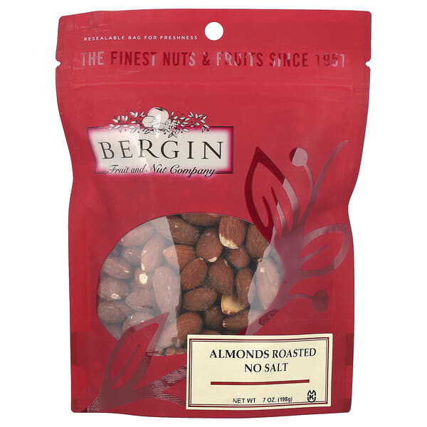 Bergin Fruit and Nut Company, Almendras tostadas, Sin sal, 198 g (7 oz)