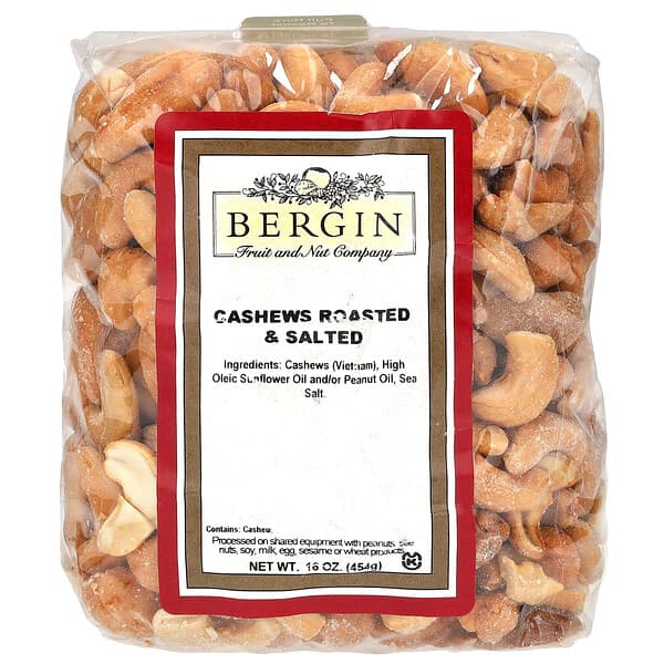 Bergin Fruit and Nut Company, 소금을 첨가한 볶은 캐슈, 454g(16oz)
