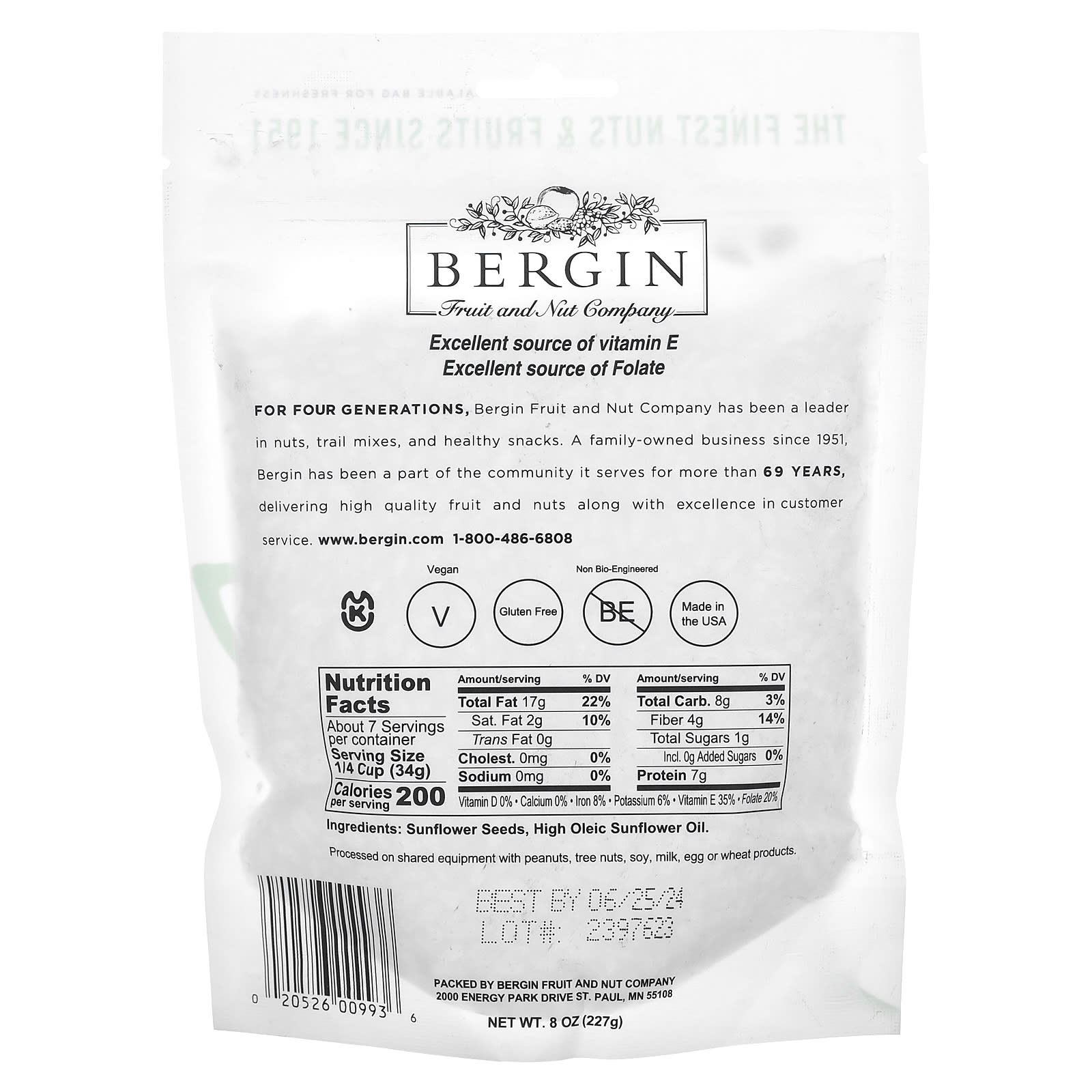 Bergin Fruit And Nut Company Sunflower Seeds Roasted No Salt 8 Oz