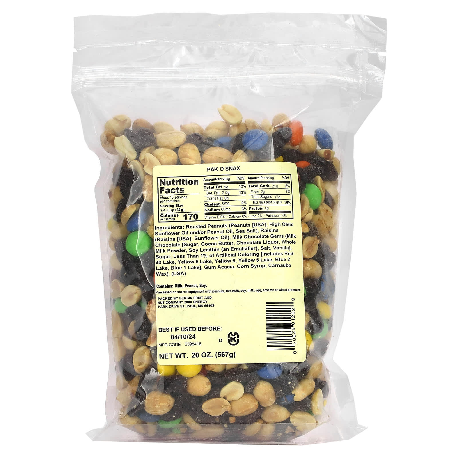 Bergin Fruit and Nut Company, Pak O Snax, 20 oz (567 g)