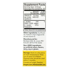 BioGaia, ProTectis, 베이비 드롭, 비타민D가 함유된 배앓이 및 소화 기관 안정제, 10ml(0.34fl oz)