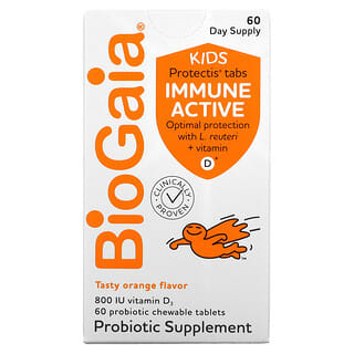 BioGaia, Niños, Activo inmunitario con L. Reuteri más vitamina D, Naranja, 60 comprimidos masticables de probióticos