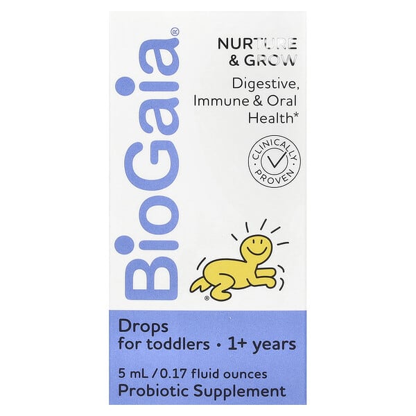 BioGaia, Nurture &amp; Grow Drops, 1+ Years, 0.17 fl oz (5 ml)