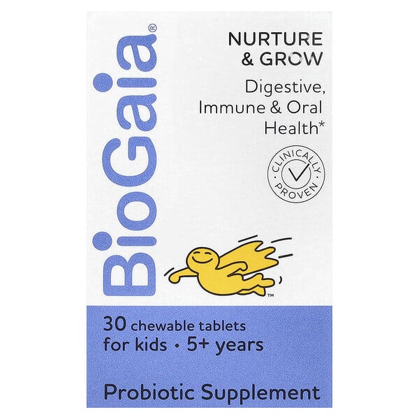 BioGaia, Nurture &amp; Grow, Probiotic Chewables for Kids, 5+, 30 Chewable Tablets