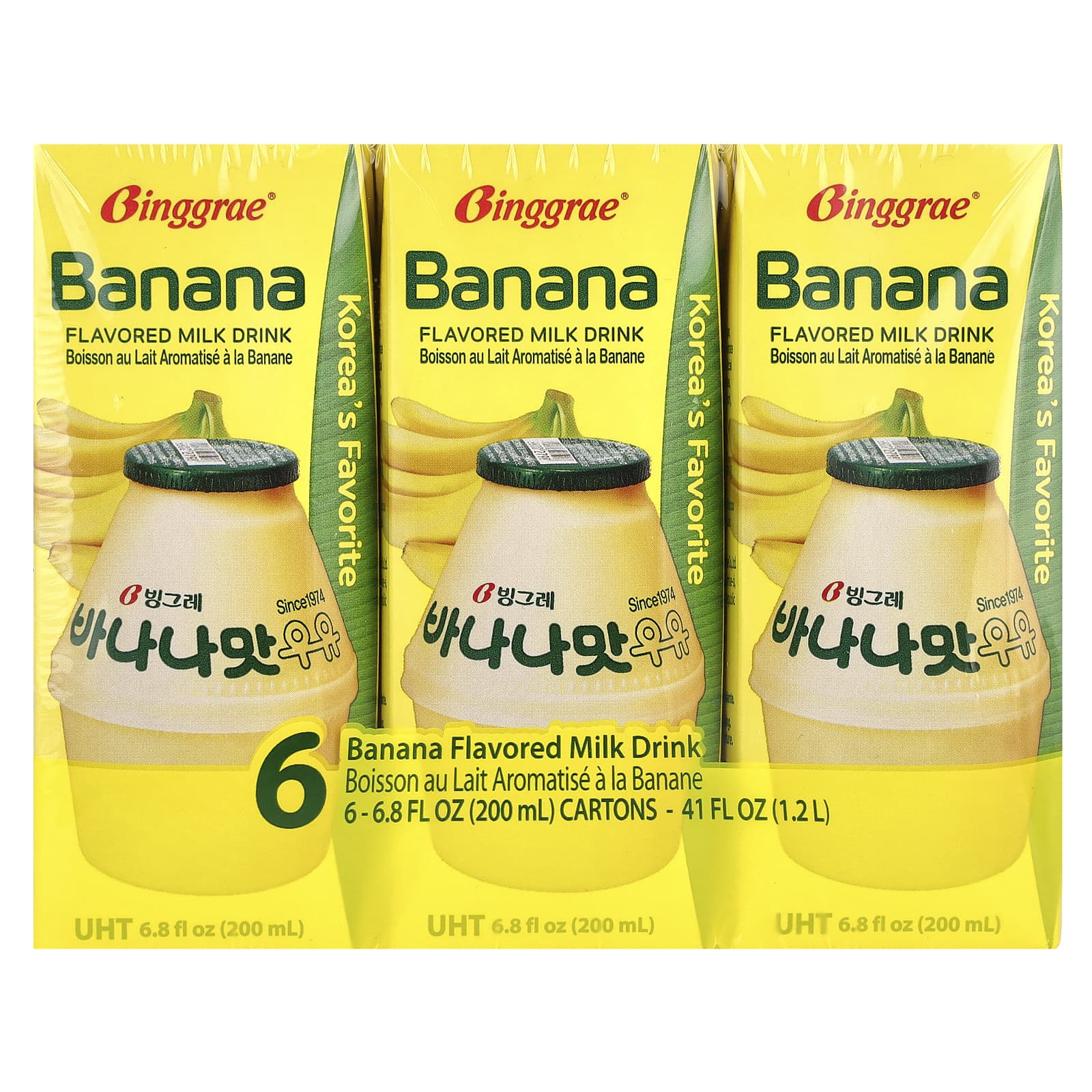 Binggrae, Flavored Milk Drink, Banana, 6 Cartons, 6.8 fl oz (200 ml) Each