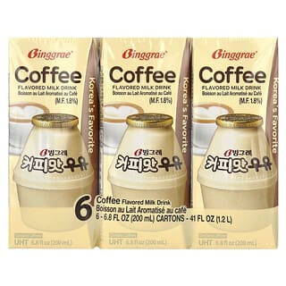 Binggrae, Flavored Milk Drink, Coffee, 6 Cartons, 6.8 fl oz (200 ml) Each