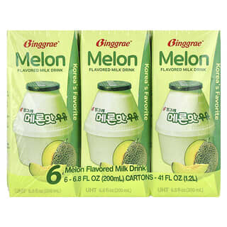 Binggrae, Bebida Láctea Saborizada, Melão, 6 Caixas, 200 ml (6,8 fl oz) Cada