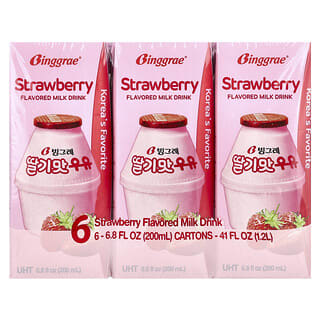 Binggrae, Flavored Milk Drink, Strawberry, 6 Cartons, 6.8 fl oz (200 ml) Each