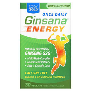BodyGold, Ginsana Energy, 카페인 무함유, 베지 캡슐 30정