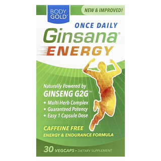 BodyGold, Ginsana Energy, 카페인 무함유, 베지 캡슐 30정