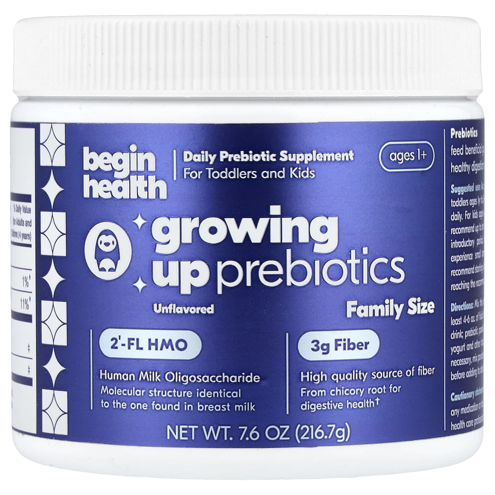 Begin Health, Kids, пребиотики для детей, от 1 года, без вкусовых добавок, 216,7 г (7,6 унции)