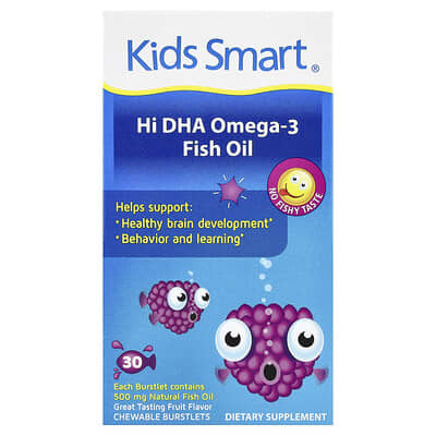 Kids Smart, Kids Smart®, Hi DHA-Omega 3 Fish Oil, Fruit, 30 Chewable Burstlets Kids Smart, Kids Smart®, Hi DHA-Omega 3 Fish Oil, Fruit, 30 Chewable Burstlets