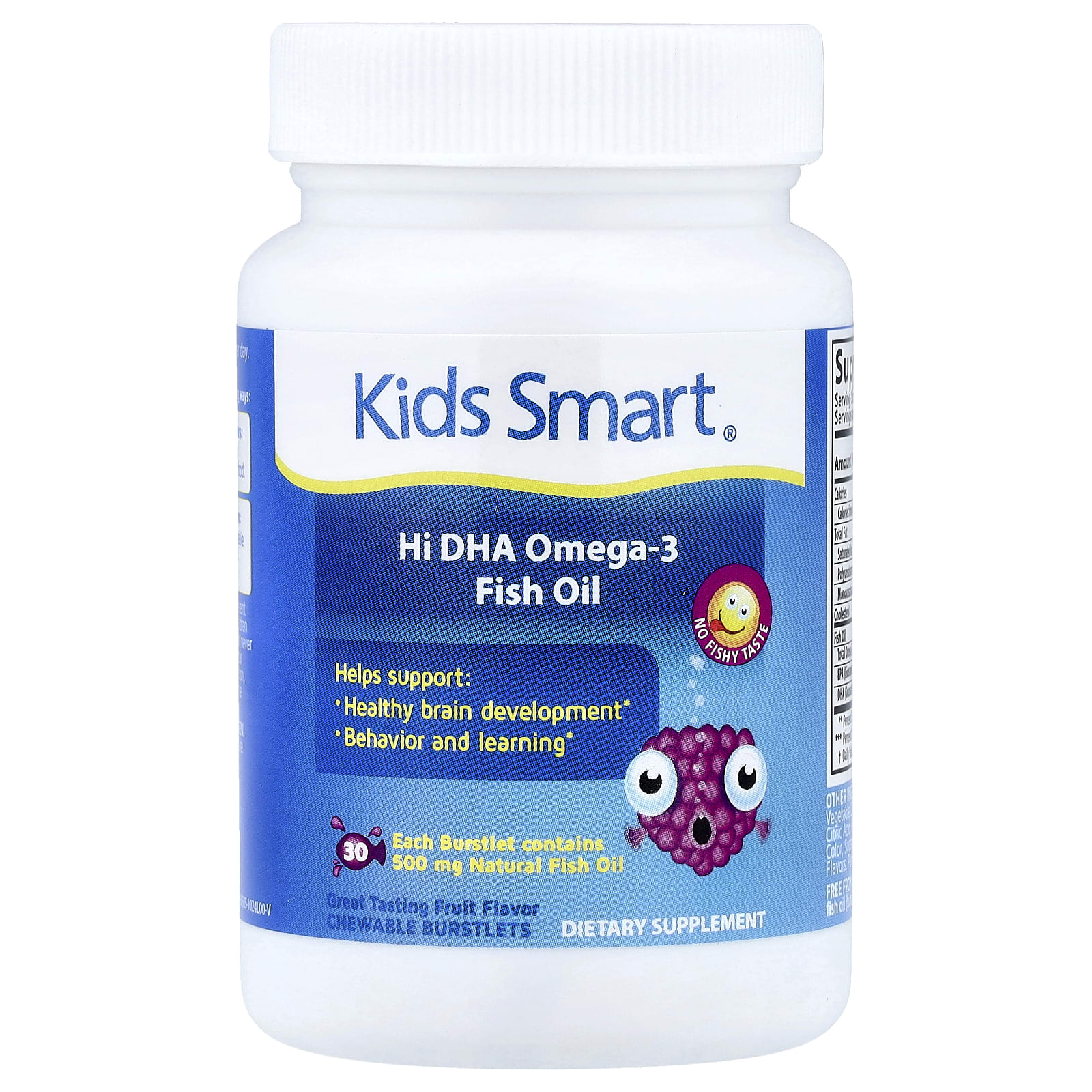 Kids Smart, Kids Smart®,Hi DHA-Omega 3 魚油,水果味,30 粒咀嚼軟膠囊