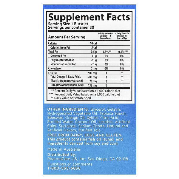 Kids Smart, Kids Smart®, Hi DHA-Omega 3 Fish Oil, Fruit, 30 Chewable Burstlets