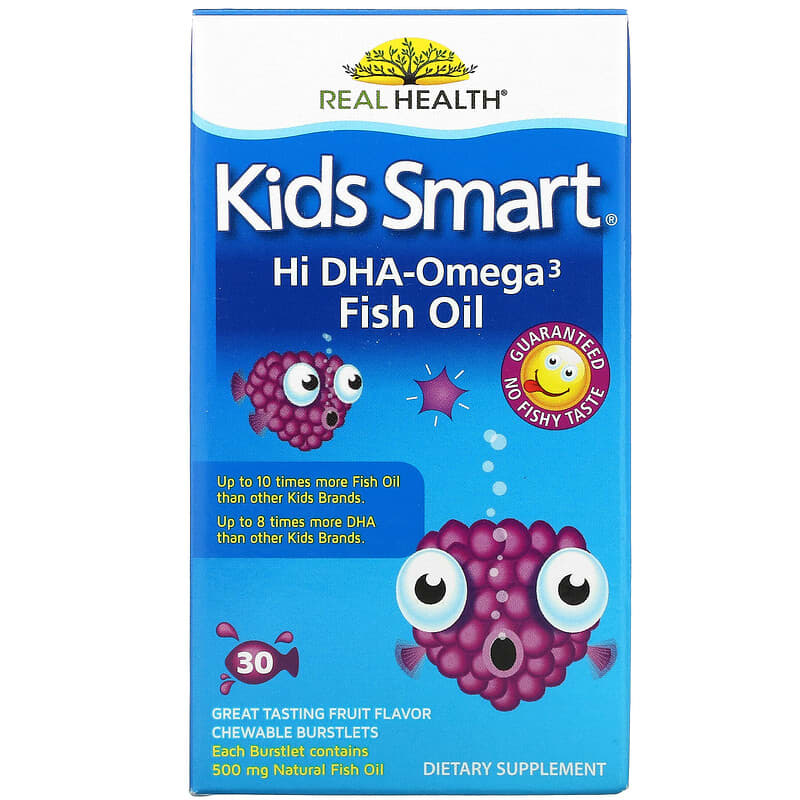 Bioglan, Kids Smart, рыбий жир с высоким содержанием омега-3 и ДГК, великолепный фруктовый вкус, 30 жевательных капсул, лопающихся во рту