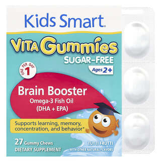 Bioglan, Kids Smart®, Gommes Vita, Booster cérébral, Sans sucre, À partir de 2 ans, Tutti frutti, 27 gommes à mâcher