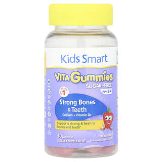 Kids Smart®, Gomas Vita, Ossos e Dentes Fortes, Cálcio + Vitamina D3, A partir de 3 Anos de Idade, Morango, 30 Gomas