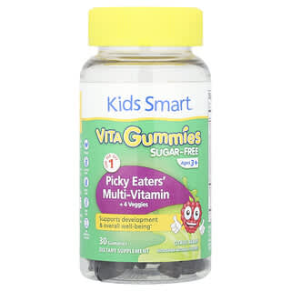 Kids Smart® Vita gumicukor, válogatós evőknek szánt multi-vitamin + 4 zöldség, 3 éves kor felett, citrusbogyó, 30 gumicukor