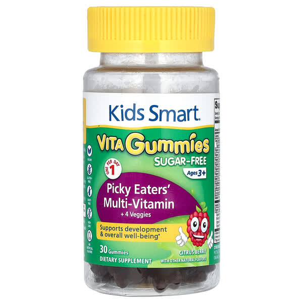 Bioglan, Kids Smart Vita Gummies, Picky Eaters' Multi-Vitamin + 4 Veggies, Sugar-Free, Ages 3+, 30 Gummies