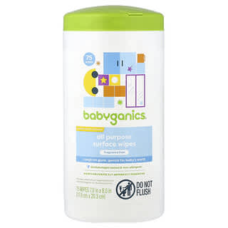 Babyganics, All Purpose Surface Wipes, geurvrij, 75 vochtige doekjes