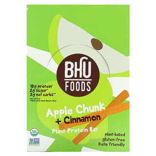 BHU Foods, Plant Protein Bar, Apple Chunk + Cinnamon, 12 Bars, 1.6 oz (45 g) Each