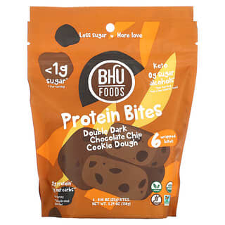 BHU Foods, Protein Bites, Double Dark Chocolate Chip Cookie Dough, 6 Bites, 0.88 oz (25 g) Each