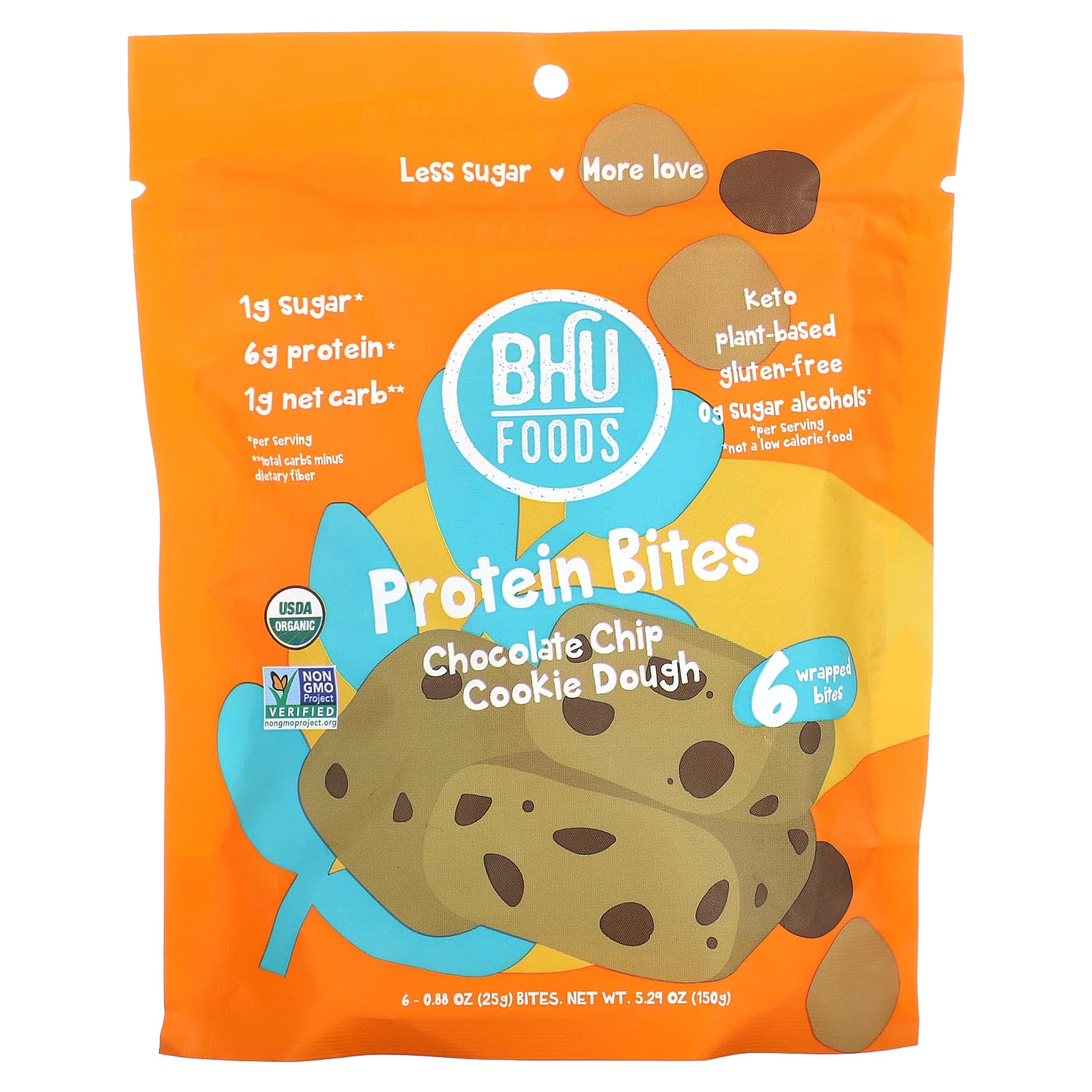 BHU Foods, Protein Bites, Chocolate Chip Cookie Dough, 6 Bites, 0.88 oz