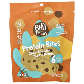 BHU Foods, Protein Bites, Chocolate Chip Cookie Dough, 6 Bites, 0.88 oz (25 g) Each
