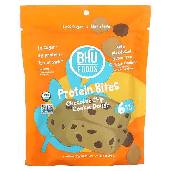 Protein Bites, Chocolate Chip Cookie Dough, 6 Bites, 0.88 oz (25 g) Each