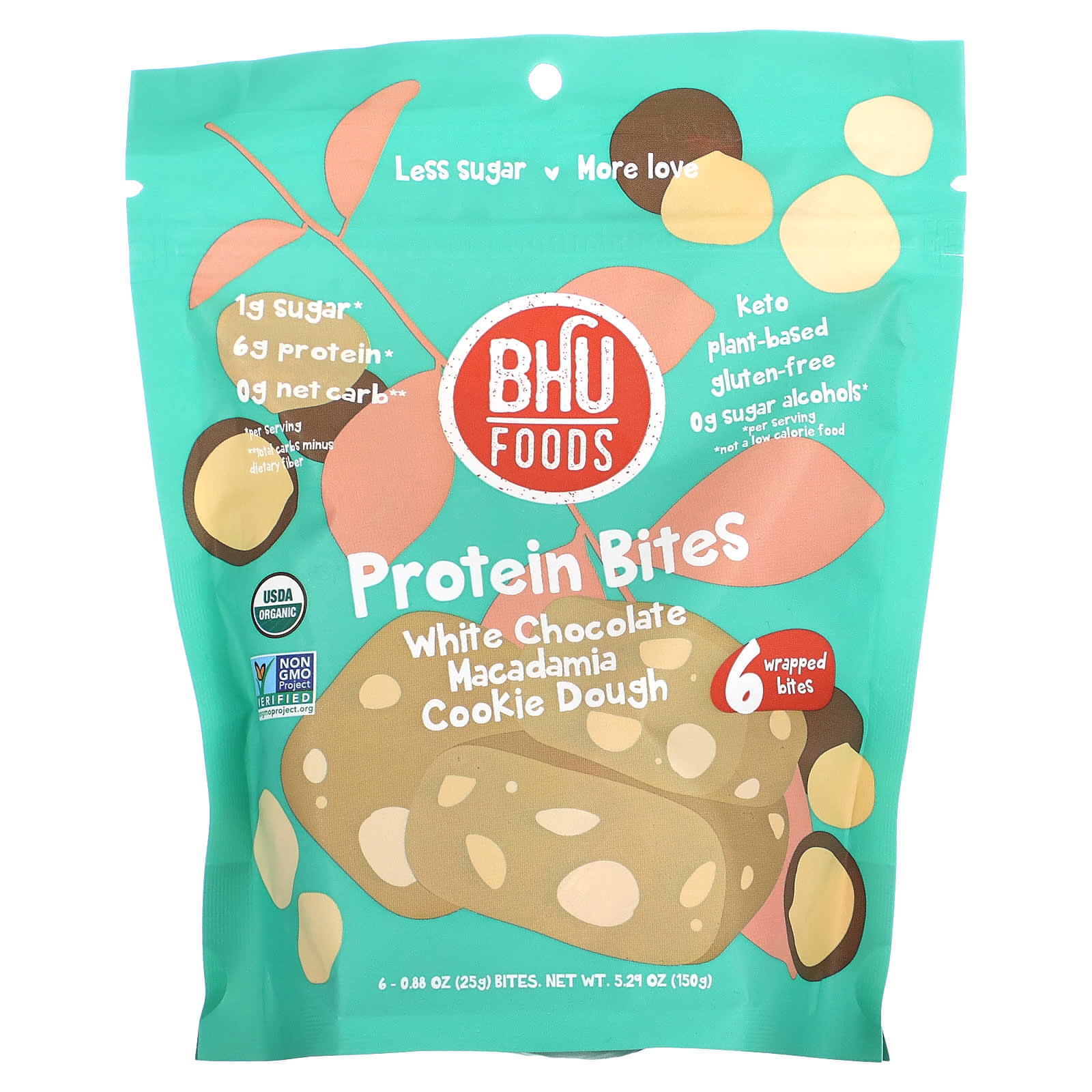 Bhu Foods Protein Bites White Chocolate Macadamia Cookie Dough 6 Bites 088 Oz 25 G Each 4092