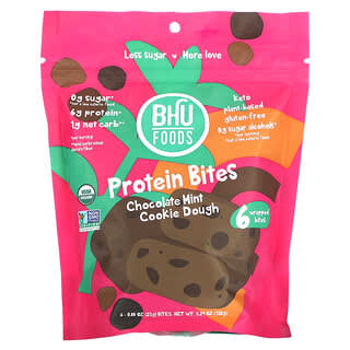 BHU Foods, Bocaditos de proteína, Masa de galleta de chocolate y menta`` 6 bocados, 25 g (0,88 oz) cada uno