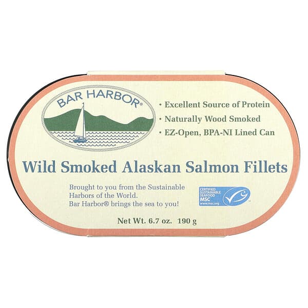 Bar Harbor, 野生煙燻阿拉斯加鮭魚片，6.7 盎司（190 克）