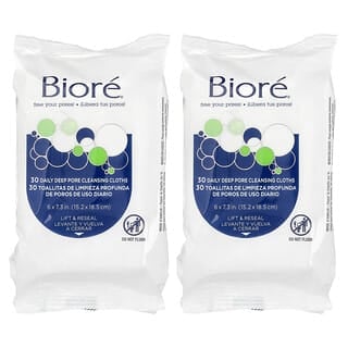 Biore, Daily Deep Pore Cleansing Cloths, 60 Pre-Moistened Cloths