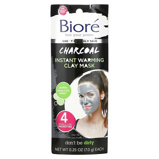Biore, Instant Warming Clay Mask, Charcoal, 4 Single Use Packets, 0.25 oz (7 g) Each