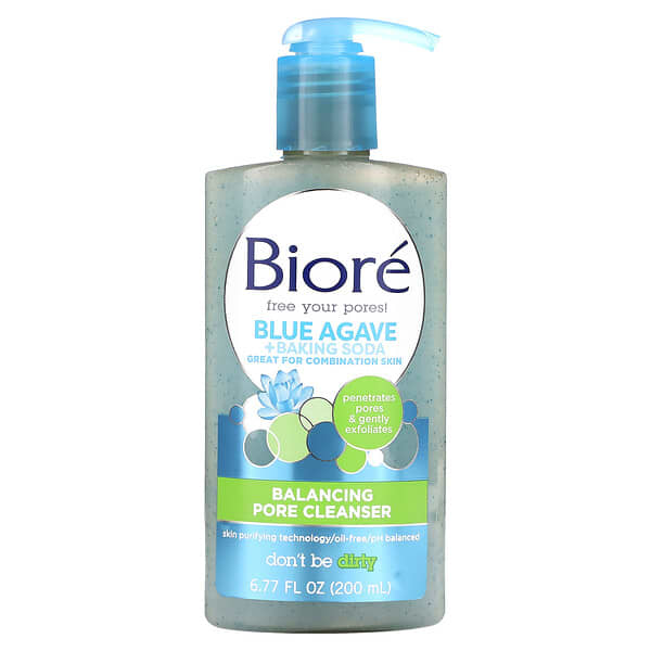 Biore, 平衡毛孔洗面乳，含藍色龍舌蘭+小蘇打，6.77 液量盎司（200 毫升）