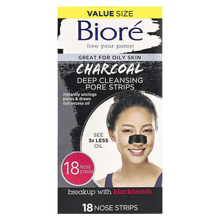 Biore, Deep Cleansing Pore Strips, Charcoal, 18 Nose Strips
