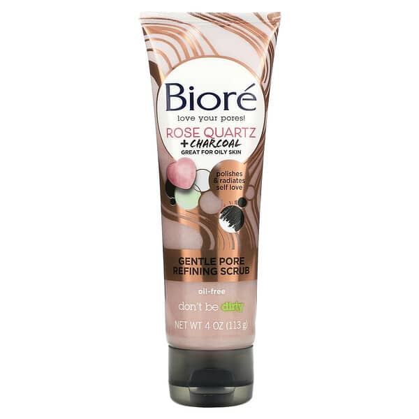 Biore, Gentle Pore Refining Scrub, Rose Quartz + Charcoal, 4 oz (113 g)