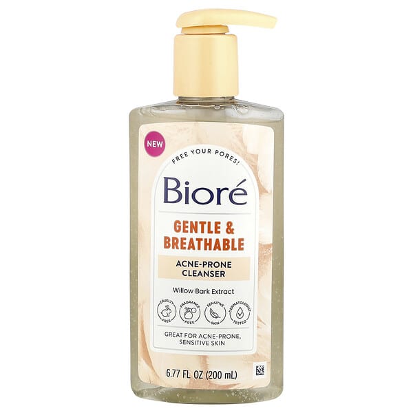 Biore, 순하고 통기성이 좋은, 여드름 클렌저, 향료 무함유, 200ml(6.77fl oz)