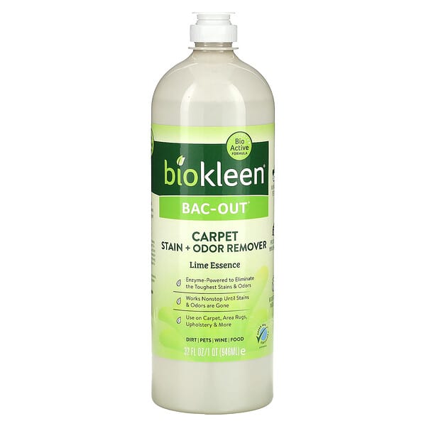 Biokleen, Bac-Out, Odstraňovač škvŕn z kobercov a zápachu, Lime Essence, 946 ml