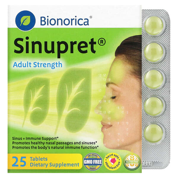 Bionorica, Sinupret, Refuerzo para los senos nasales y el sistema inmunitario, Concentración para adultos, 25 comprimidos